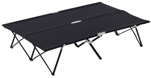 Outsunny Double Camping Bed Camping Cot Foldable Sunbed Outdoor Patio Sleeping Bed Super Light with Carry Bag (Black)