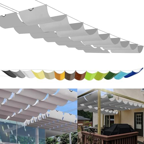Tenda da sole retrattile, 0,8 x 4,5 m, su misura, pergola, copertura dell'ombra regolabile, 95% protezione UV e antistrappo, con corde di montaggio per terrazze, pergola, grigio chiaro