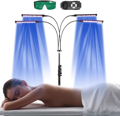 Solarium pour la maison, lampe de bronzage avec lumière bleue 460 nm et 490 nm, 60 W pour le bronzage du visage avec 4 col de cygne réglables, solarium facial 420 LED avec hauteur, temps et intensité
