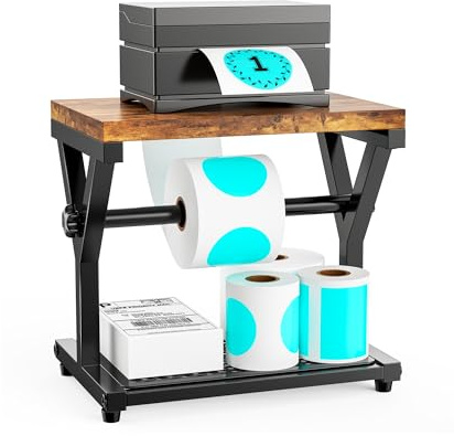 Thermal Label Holder for Rolls and Fanfold Labels, Wooden Sticker Roll Holder for Thermal Printer, Desktop Shipping Label Stand Organizer Accessory for Home Office, Small Business (Wood)