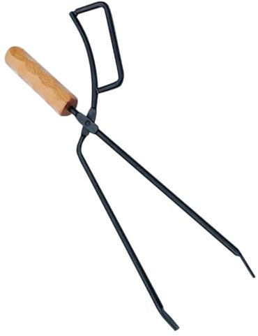Yardenfun Pinze Per Caminetti e Barbecue Da Campeggio, Attrezzi Per Braciere in Ferro Manico in Legno, Pinze Per Carbonella Allungate Per Uso Esterno, Multiuso Per Barbecue e Falò