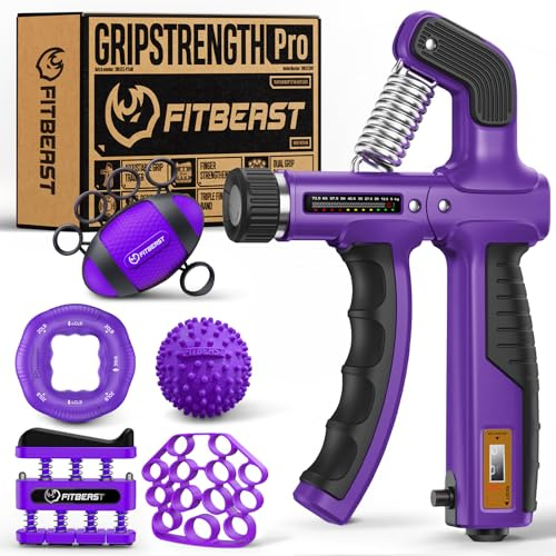 FitBeast - Grepp styrketränare, handgrepp förstärkarsats 6-pack med justerbar motståndsförstärkare, underarmstränare och massagebollar för terapi