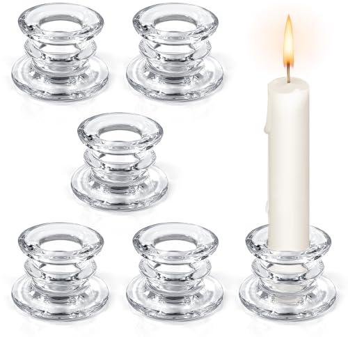 6 Pezzi Portacandele Vetro,Candeliere Trasparente,Porta Candele da Tavolo per Natalizio Matrimoni Feste (Trasparente)