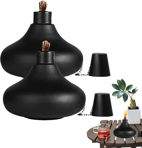 Antorchas De Mesa De Acero Inoxidable Con Citronela - Quemador De Aceite Recargable 2 Piezas | Antorchas De Metal Decorativo Para La Asamblea De La Corte De La Casa En El Jardín, Noches De Verano Al