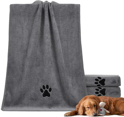 Ziyonix 2 Pezzi Asciugamano Cane, 100 x 50 cm Asciugamani Microfibra da Cane Accappatoio Rapido Veloce Super Assorbente Coperta Animali per Animale Domestici Cani Gatti (Grigio)