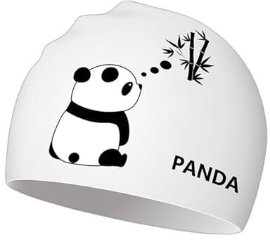 Bonnet de bain pour homme et femme avec motif panda, bonnet de bain blanc imperméable en silicone, bonnet de natation pour cheveux courts/longs, entraînement professionnel et compétition
