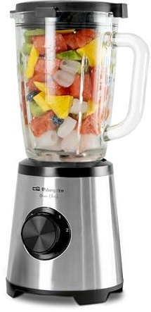 Orbegozo BV 15350 Batidora de Vaso 1500W con Jarra de Cristal Termorresistente 1,75L, Motor AC, 2 Velocidades + Pulse, Cuchilla Desmontable de 4 Hojas y Función Pica Hielo
