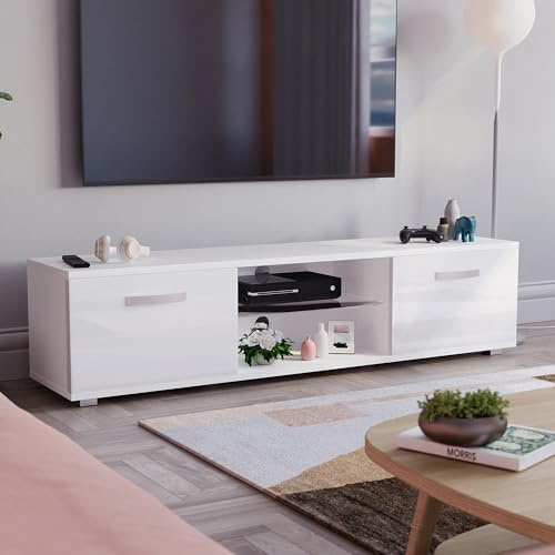 Vida Designs Cosmo LED TV Unit 2 Door Modern Gloss Matte MDF Living Room Cabinet Media Stand Furntiure RGB Light White 160cm