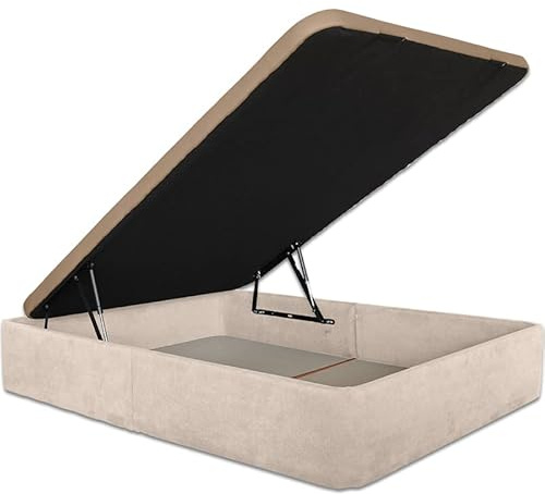 Ventadecolchones - Canapé Abatible Serena Gran Capacidad, Tapizado en Tela Antimanchas Crudo con Tapa en Tejido 3D Transpirable, 150 x 190 cm