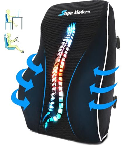 SUPA MODERN Lendenwirbelstützkissen für Bürostuhl, Rückenkissen aus Memory-Schaum zur Schmerzlinderung im unteren Rücken, Autositz-Rückenkissen mit atmungsaktiv, Aktualisiertes Luxry Schwarz