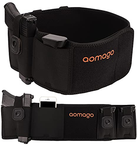 Aomago Belly Band Holsters for Men Women with Extra Mag Pouch - Small Adjustable Waistband, Gun Holster Fits Glock, Bodyguard 380, Taurus 1911, Sig Sauer, etc
