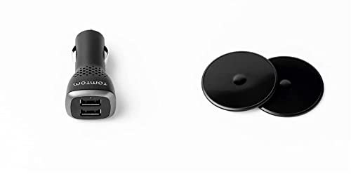 Tomtom Duales USB Auto-Schnellladegerät, 2,4 A pro Anschluss & Klebe-Befestigungsplatten fürs Armaturenbrett (geeignet für alle Tomtom Navigationsgeräte, z.B. Start, Via, GO, GO Basic)
