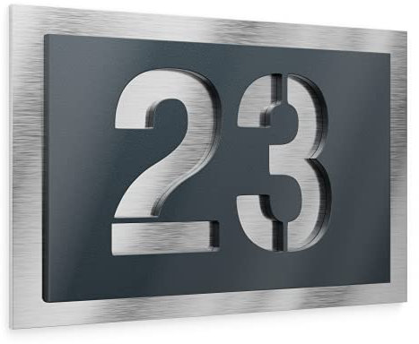 GRAVIERS DESIGN Número de Casa Exterior Personalizable de Acero Inoxidable. 160 x 110 mm en Antracita RAL 7016 Resistente a la Intemperie. Para Puertas y Portales. [Made in Germany]