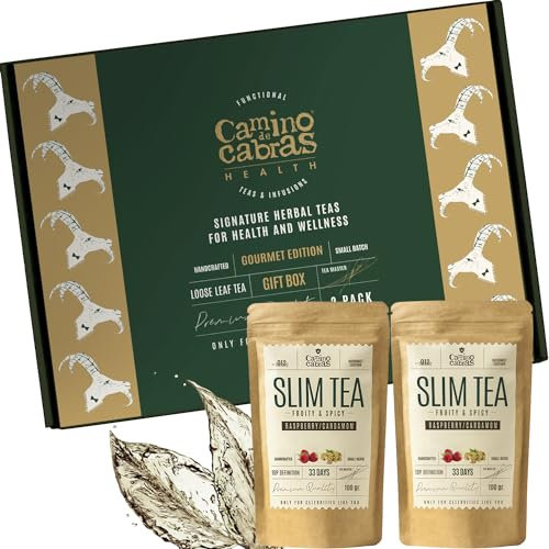Coffret Thé Cadeau - Chai Tea & Slim Tea - The Noir Assam, Gingembre, Ortie, Cannelle, Curcuma, Poivre Noir, Framboise, Cardamome – Idéal pour le Chai Latte - Thé Épicé en Vrac 2 x 100g