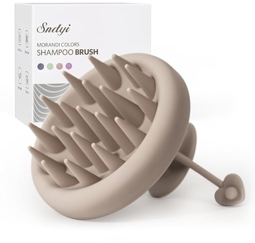 Sndyi Cepillo Masajeador Cuero Cabelludo [Mojado & Seco] - Para Champú con Cerdas Suaves de Silicona - Elimina la Caspa y Hace Crecer el Cabello, Caqui