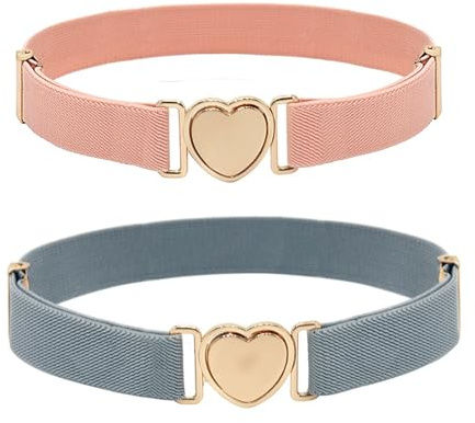 DUOHERESHUI 2 Pezzi Cintura Bambini Ragazze, Cintura Elastica Per Ragazze, Cintura Bambina, Cintura Elastica Regolabile Con Fibbia a Cuore Per Bambina Ragazza Per Jeans Vestito Gonne Giacche