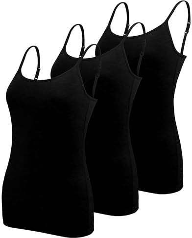 BQTQ 3 Pièces Camisole Débardeur Femme Tank Top Basique Caraco Spaghetti Strap Top pour Femmes Filles (Noir, M)