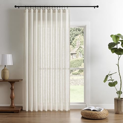 Joydeco Light Filtering Curtains 90 Inch Length for Bedroom, Linen Curtains 90 Inch Length 1 Panel Set for Living Room,White Semi Sheer Curtains 90 Inches Long with Rod Pockets