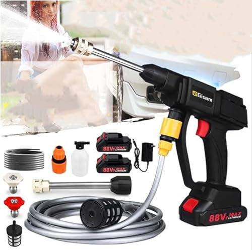 Gisam Akku Hochdruckreiniger, Max 60 bar High Pressure Washer, mit 2 x 2000mA Batterien, Schaumsprüher für Reinigung und Bewässerung