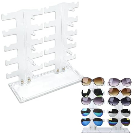 jinminamz Organizador De Gafas De Sol,Portagafas De Doble Fila Para 10 Pares De Gafas Reutilizable Adecuado Para Guardar Gafas De Sol, Gafas Planas, Gafas De Miope (Transparente)