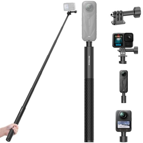REYGEAK Bastone per selfie da 130 cm, in alluminio, invisibile per selfie, treppiedi con adattatore, estensibile, compatibile con DJI Osmo 360/Pocket 3/Action, Insta-360 X5/X4/X3,