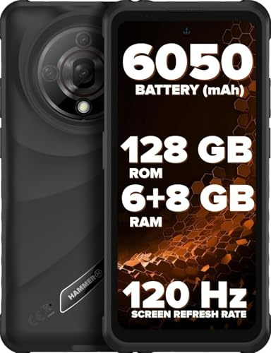 HAMMER Iron 6 5G 14GB/128GB Rugged Smartphone, 6050mAh Battery, 64MP Night Vision Camera, 6.56 120Hz Display, Android 15, 18W Fast Charge, IP69 Waterproof, Dual SIM, NFC