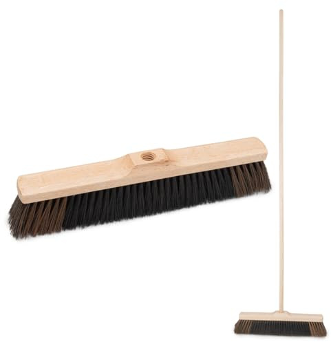 Träkvast 40 cm med trähandtag 150 cm – lång bred sopkvast – för terrass, trädgård, verkstad