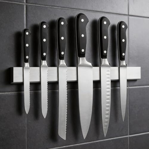 THMINS Magnetremskniv, 40cm Magnetisk Knivhållare för Vägg | Verktygsställ i Metall för Förvaring av Knivar Och Köksredskap (Silver)