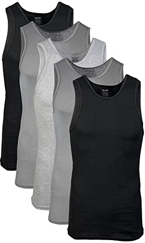 Gildan Men's A-shirt Tanks, Multipack, Style G1104, Grey/Black (5 Pack), Large