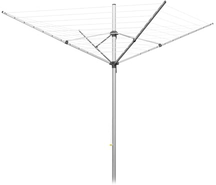 Addis Easi 4 Arm 50m Outdoor Rotary Clothes Airer with Lift Locking Cord & Ground Spike, Aluminium, Metallic Silver, 50 metres