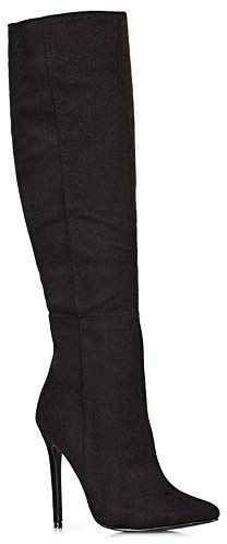 Womens Knee High Boots Mid High Heel Ladies Pointed Toe Shoes Size 3-8