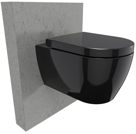 Spülrandloses Wand-WC NT2038 Schwarz verkürzte Version Ideal für Gäste WCs mit SoftClose-Deckel (Absenkautomatik) Toilette aus Sanitärkeramik mit abnehmbareren WC-Sitz, Tiefspül-WC mit Standard Deckel