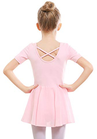 Stelle Ballet Leotards for Girls Dance Leotard with Skirt Toddler Dance Outfits Criss-Cross Back (Pink,5-6 Years)