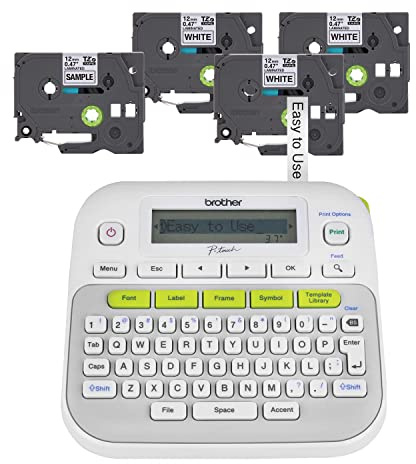 Brother P-Touch, PTD210, Easy-to-Use Label Maker Bundle (4 Label Tapes Included), White, Small