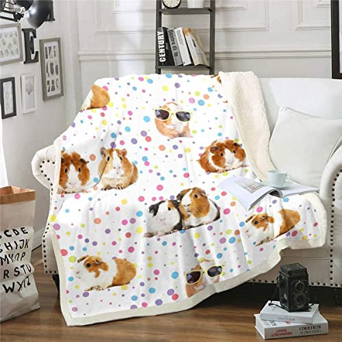Meerschweinchen-Fleece-Überwurfdecke für Mädchen, Jungen, Kinder niedliches Meerschweinchen Sherpa-Decke dekor Karikatur Haustier Meerschweinchen Kuscheldecke bunte Tupfen, flauschige Decke 150x200cm