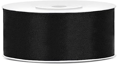 Decoraparty Ruban Noir de double Satin 25 mm, Bobine 25 mètres pour Décorations de fête, Bonbonnières, Gâteux, Fleurs, Faveurs de Mariage, Idées Cadeaux, Cartes de vœux Anniversaire et Nouvel An