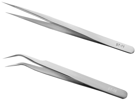 Ainiv 2 st precisionspincetter, långa raka pincetter, precision, antistatiska pincetter i rostfritt stål för elektroniska reparationer, smycken, precisionsarbete, labbarbete, skönhet och