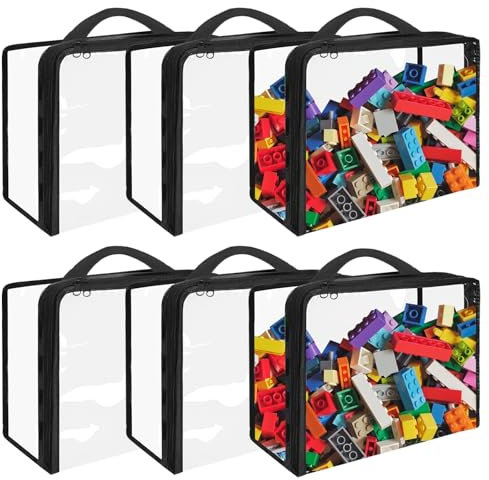 AIHSUMC 6 Stück Spielzeug Aufbewahrungstasche, Spielzeug Speicher Tasche mit Reißverschluss und Griffen Spielzeug Organizer Transparente wasserdichte PVC Aufbewahrung Beutel für Blöcke Kinderbücher
