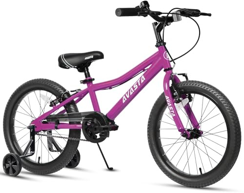 AVASTA Bicicleta Infantil de 18 Pulgadas para niños y niñas de 5, 6, 7 y 8 años, con Doble Freno de Mano, Caballete y Asiento Ajustable, Rosa