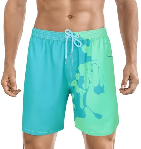 Noufun Maillot de bain à changement de couleur pour hommes, short de bain pour hommes, short de sport à séchage rapide sensible à la température, Vert et bleu., L