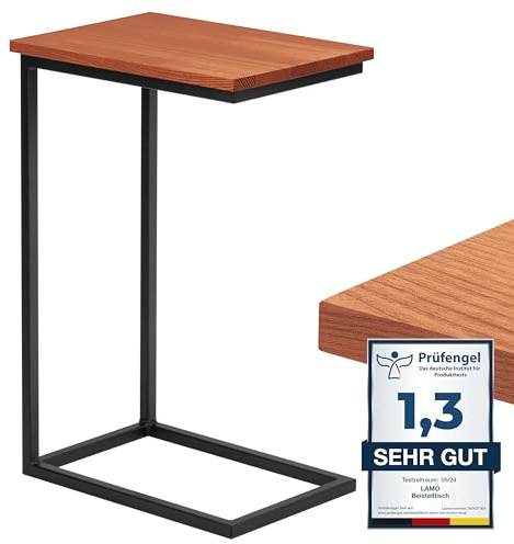 LAMO Manufaktur Beistelltisch | Laptoptisch | Sofatisch | mobiler Kaffeetisch | Nachttisch | 45x30x67 cm | Gestell Schwarz | 100% Echtholz Massiv Platte Farbe: Dunkel