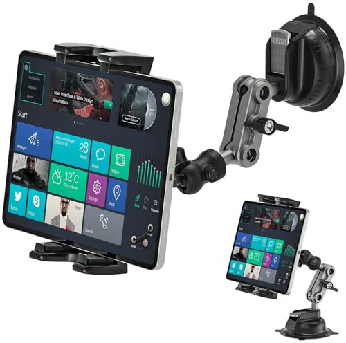 Asaiy Tablet Halterung Auto, Ipad Halterung Auto, 360° Drehbare, Stabil und Waschbar TPU Saugnapf, Windschutzsche und Armaturenbrett Universal, Car Mount für iPhone, Galaxy, 4.7-12.9 Tablets & Handys