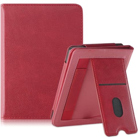 TOPCASE fodral för Kobo Clara färg/Clara BW (2024) / Clara 2E (2022) / Tolino Shine Color/Shine 5 (2024) / Shine 4 (2022) smart fodral med handrem kortplats och automatisk sömn/vakna, röd