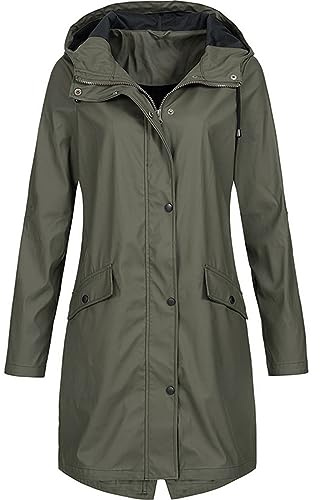 OVARA Long Rain Coats for Women Waterproof Windbreaker Jackets with Hood Breathable Functional Festival Raincoat Fall Winter Ladies Raincoats Ponchos for Cycling Hiking Walking
