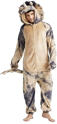 Loiahoer Unisexe Gris Triceratops Vêtements Déguisement Tie Dye Dinosaure Combinaison Pyjama,Animaux Carnaval Cosplay Vêtements de Halloween pour Femmes Hommes,M