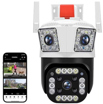 Telecamera Wi-Fi Esterno, Telecamera PTZ a tre obiettivi 6K 12MP con tre schermi Ai Rilevamento umano Rilevamento automatico Telecamera IP di sorveglianza di sicurezza esterna per la sicurezza domesti