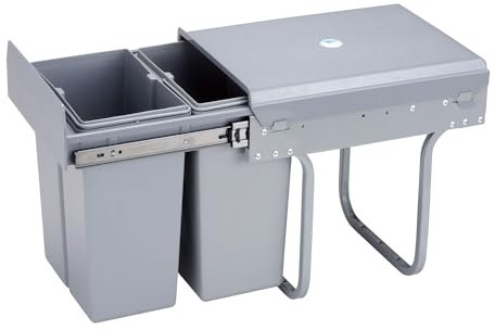 Contenedor de reciclaje para mueble de cocina, Cubos de basura bajo fregadero 2x10L, fijación inferior y extracción manual, cubos extraíbles, con tapa