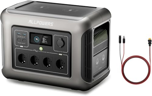 ALLPOWERS R1500 Estación de energía portátil 1152 Wh batería 1800W (pico 3000W) LiFePO4 Generador Eléctrico Portátil CA salida Emergencia móvil para jardín, fiesta, viajes, camping, autocaravana