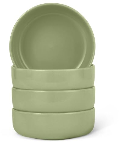 Amazon Basics Glazed Stoneware Bowls, 4-Piece Set, Microwave and Dishwasher-Safe, 20 oz. Capacity, 5.5 in., Olive