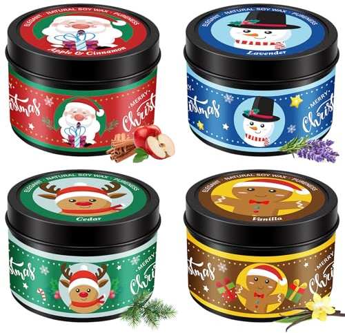 Christmas Candles - 4 x 4.6oz Scented Candles Gifts for Women Set, Natural Holiday Candle for Home Scented, Long Burning Aromatherapy Candle Gifts for Party Favors, Stocking Stuffers